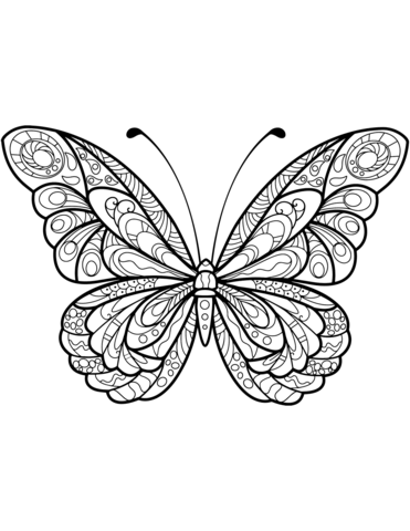 Zentangle Butterfly Coloring Page